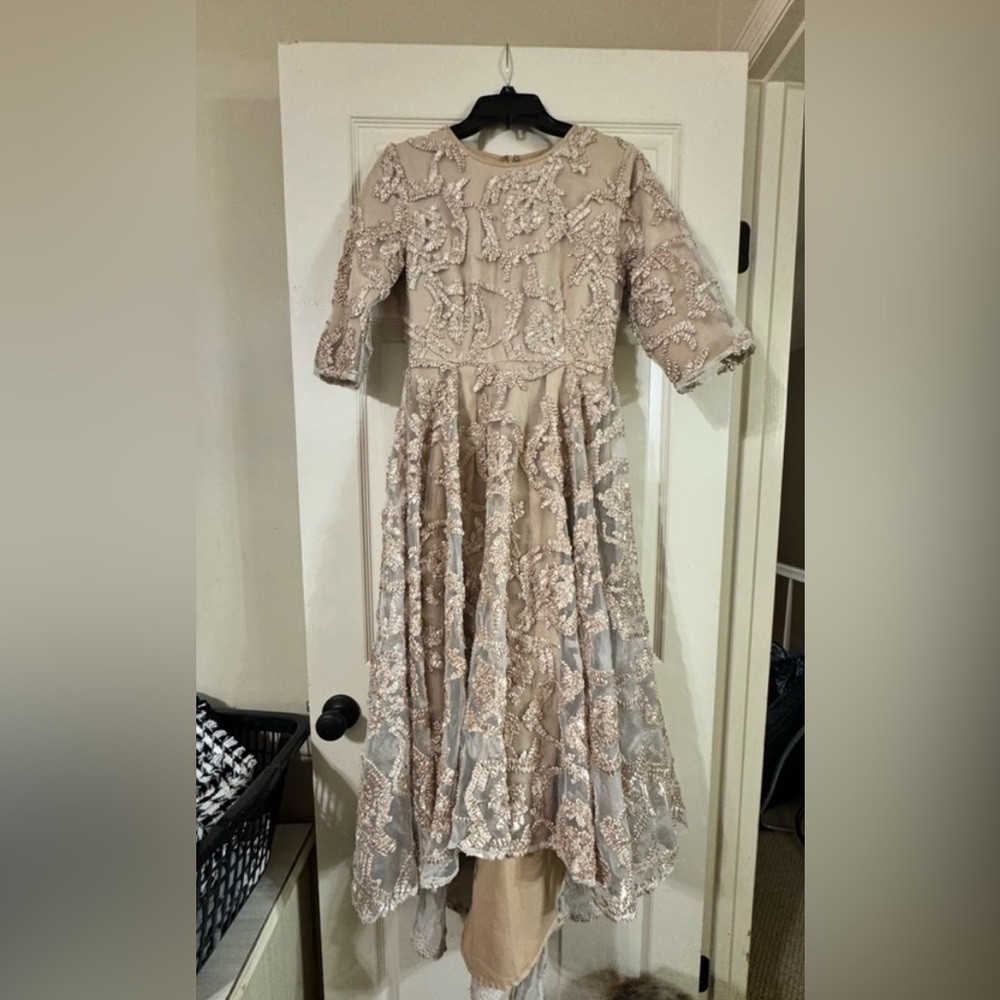 Dainty Jewells Elegant Lace Dress in Cream and Silver